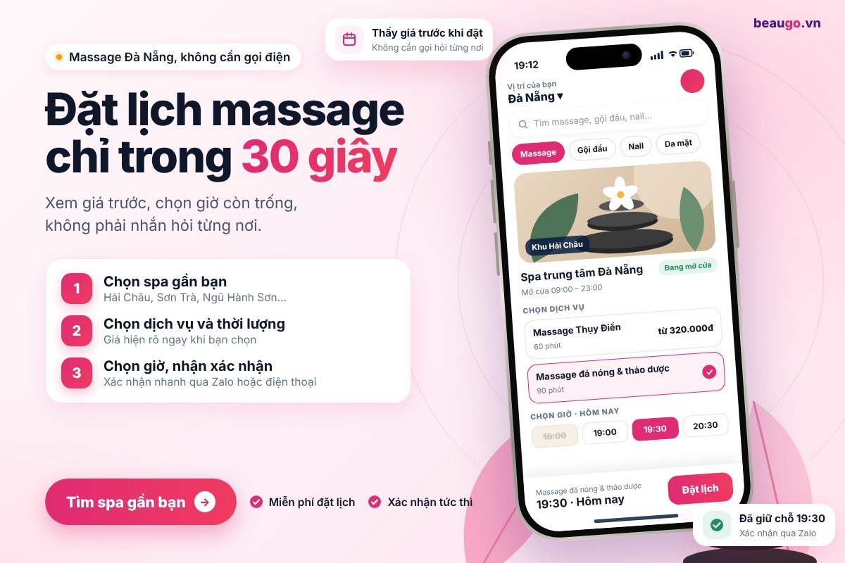 Đặt lịch massage Đà Nẵng online trên Beaugo trong 30 giây