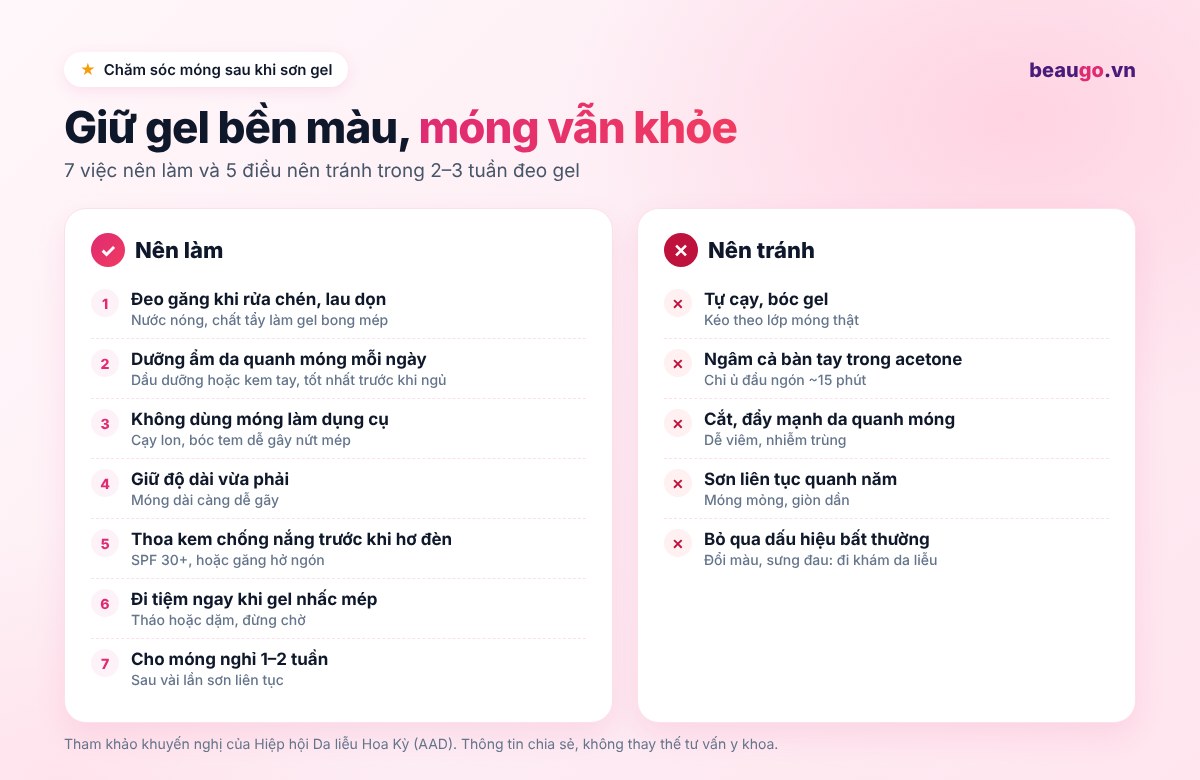 Những việc nên và không nên làm khi chăm sóc móng sơn gel