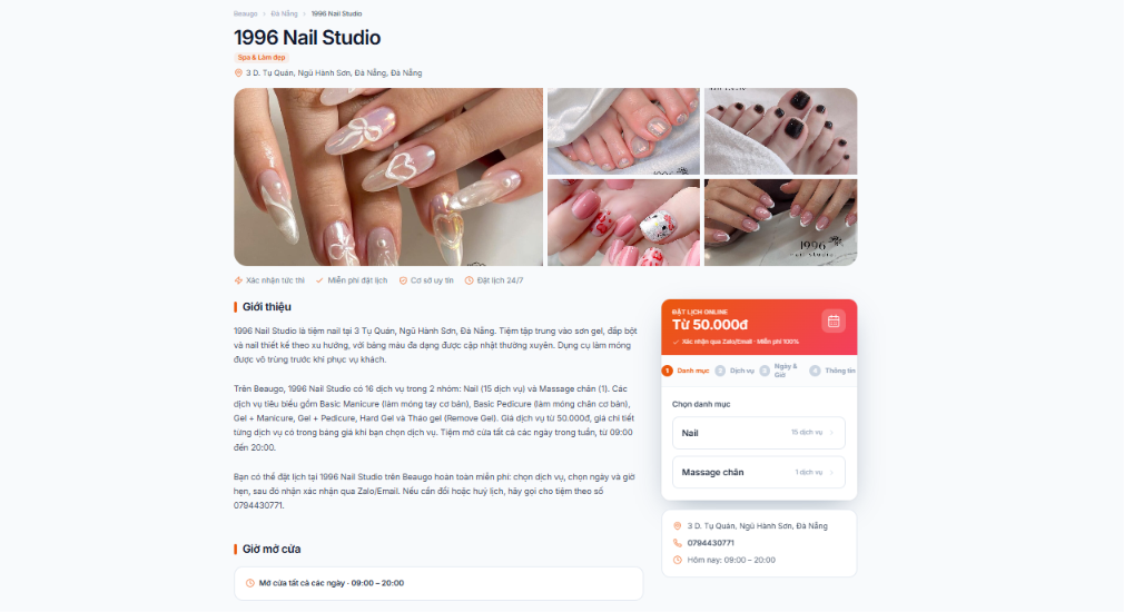 Bước 2 đặt lịch làm nail online: chọn tiệm nail trên Beaugo